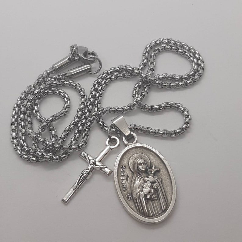 St Therese of Lisieux Necklace. Stainless Steel Box Chain With Saint ...
