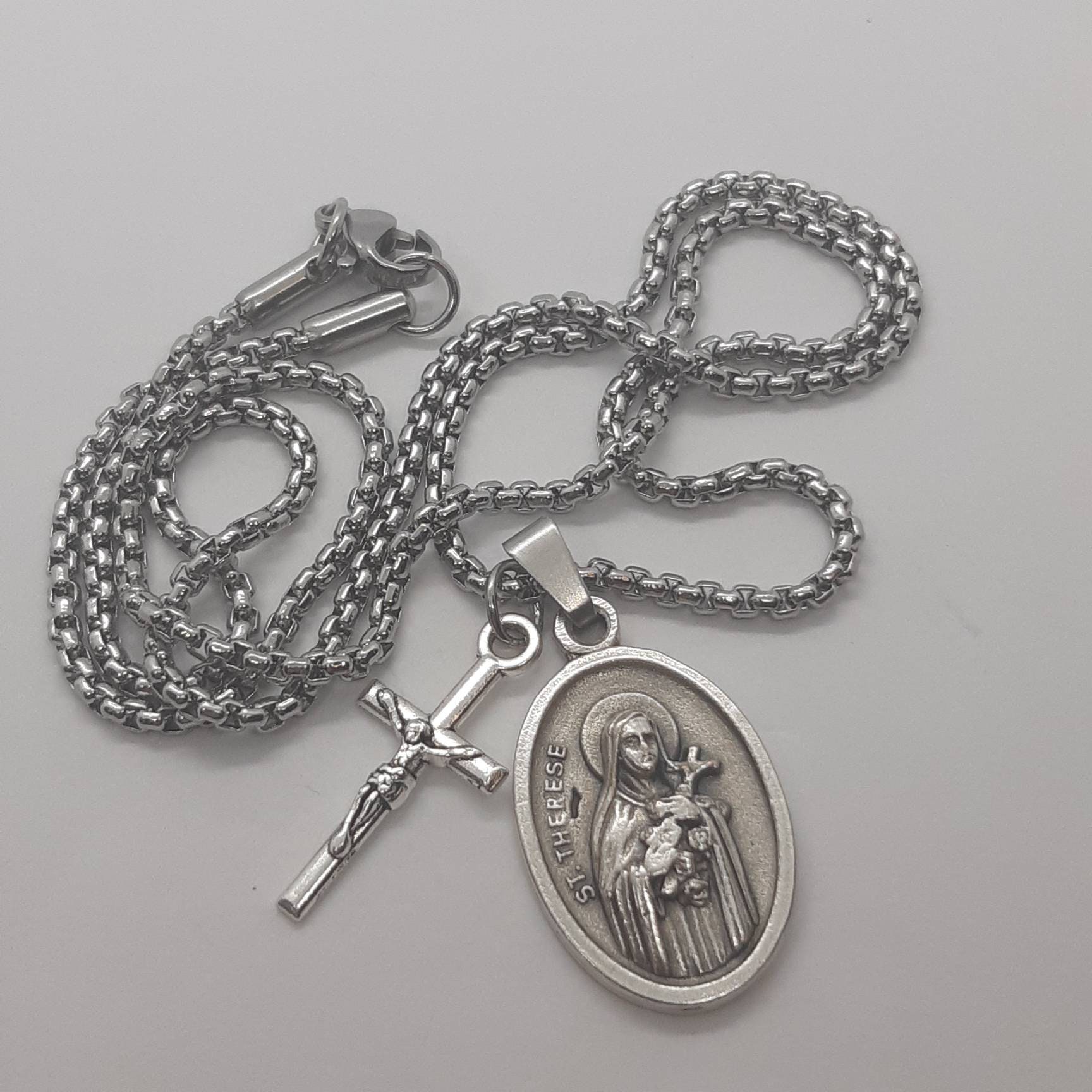 St Therese of Lisieux Necklace. Stainless Steel Box Chain With Saint ...