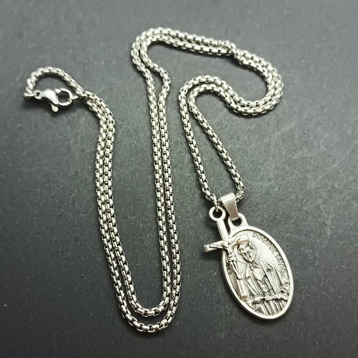 St Dominic Savio. Stainless Steel Box Chain With Saint Medal and ...