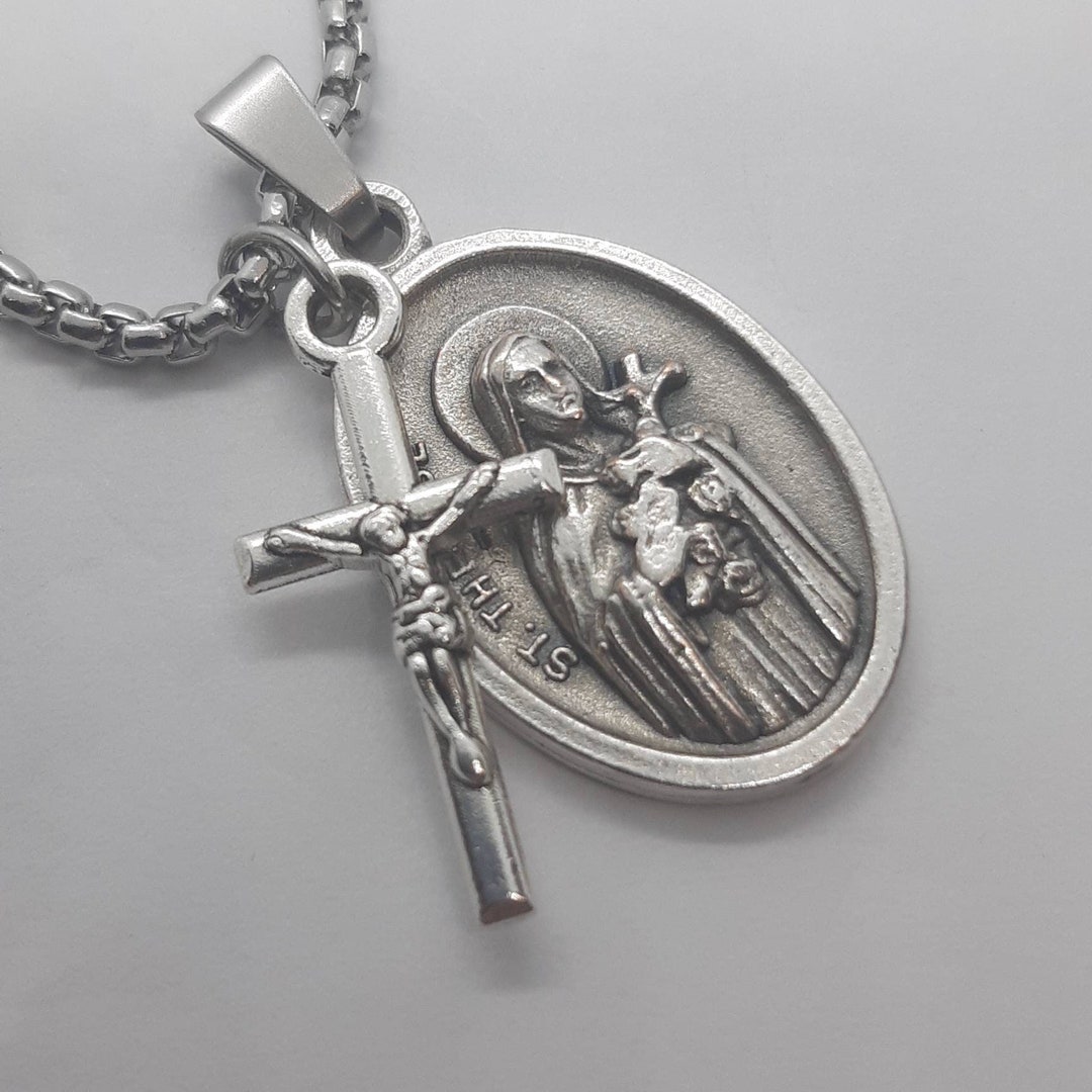 St Therese of Lisieux Necklace. Stainless Steel Box Chain With Saint ...