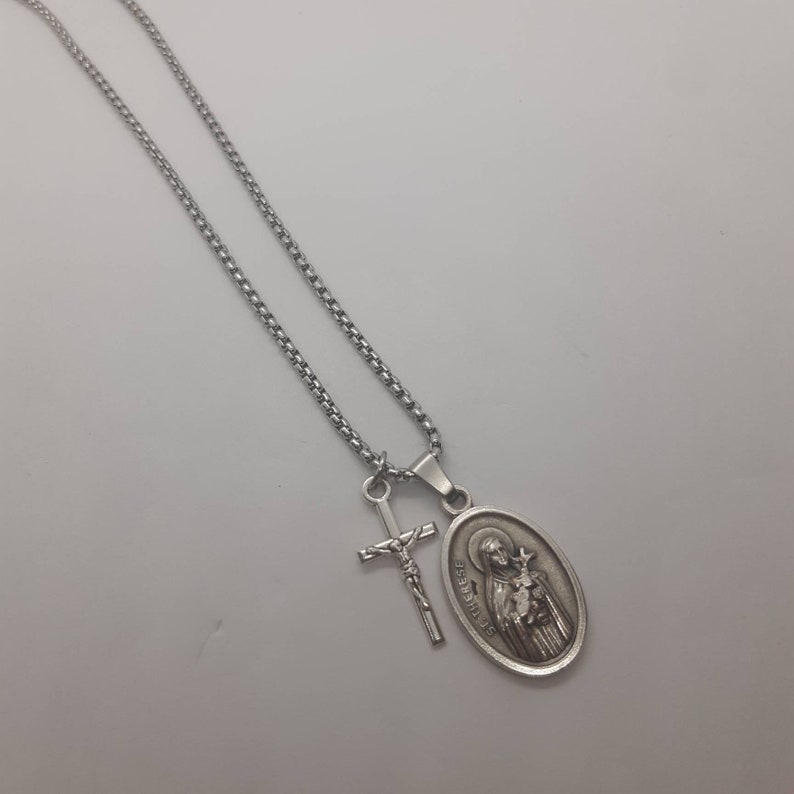 St Therese of Lisieux Necklace. Stainless Steel Box Chain With Saint ...