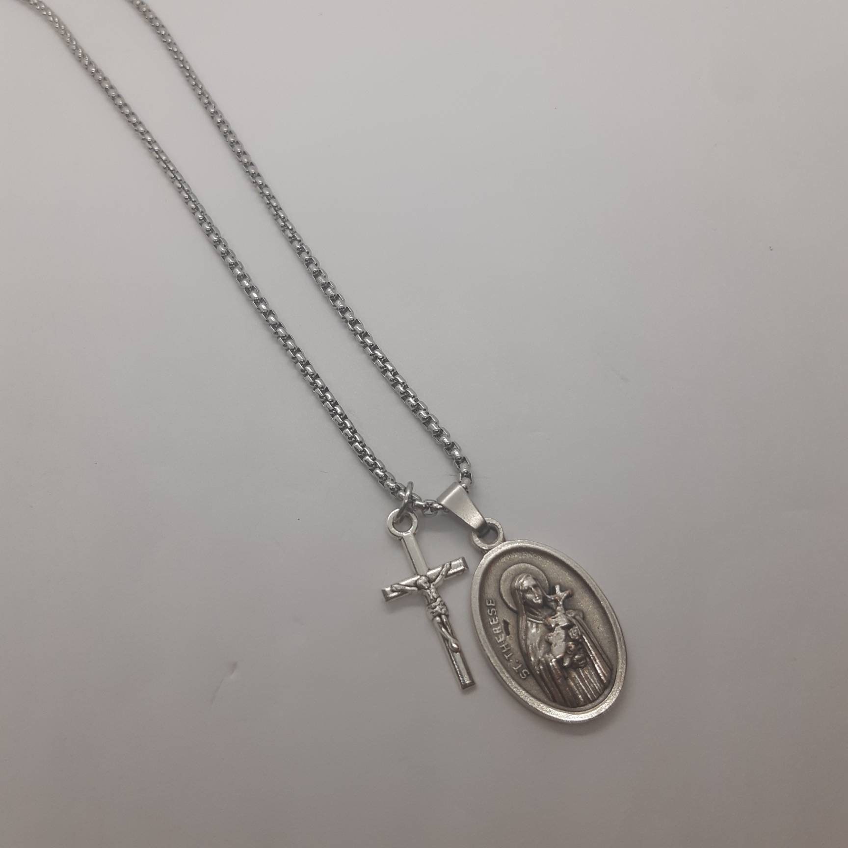 St Therese of Lisieux Necklace. Stainless Steel Box Chain With Saint ...