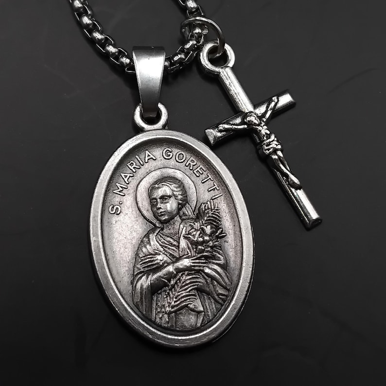 St Maria Goretti Necklace With Medal and Crucifix. - Etsy