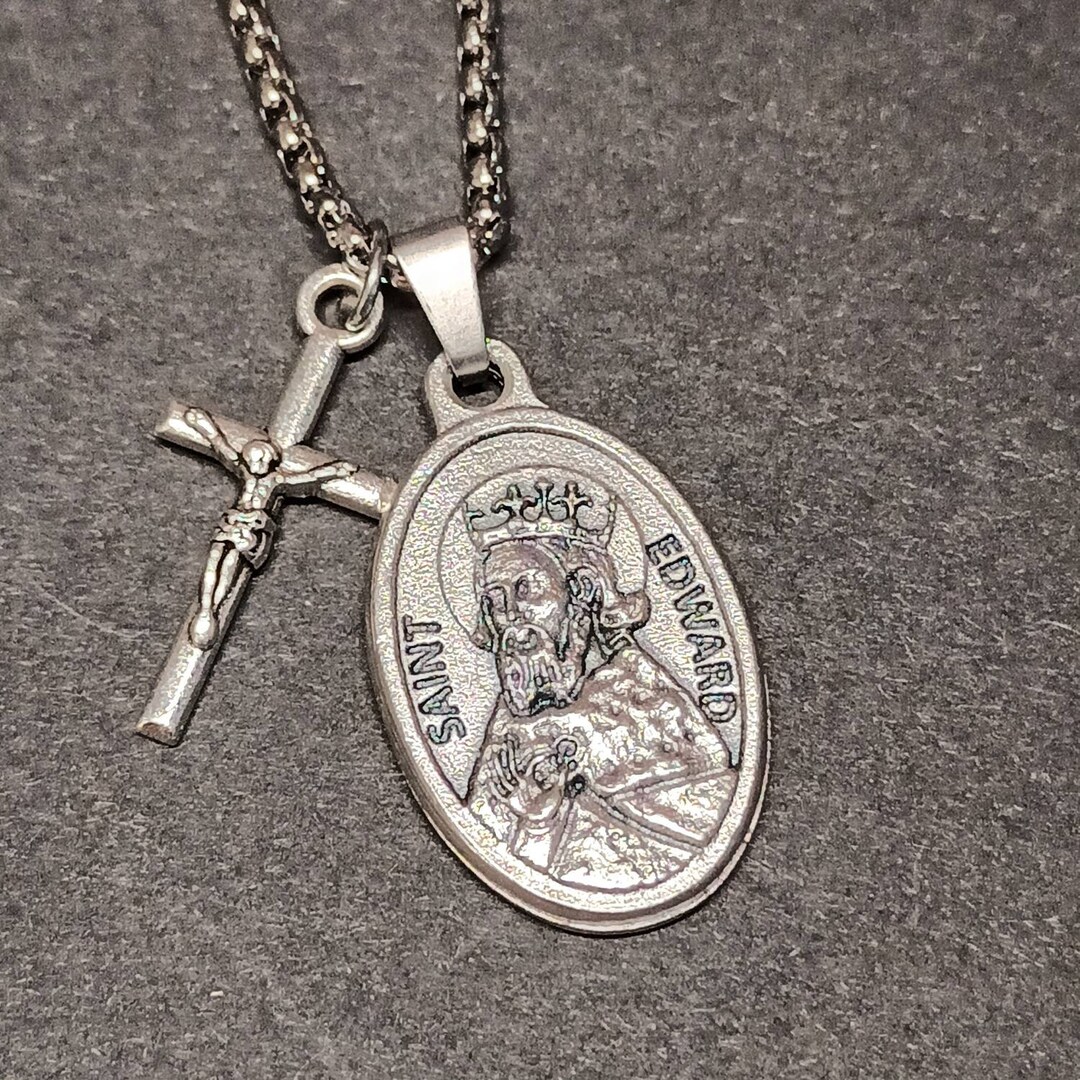 St Edward Necklace. Stainless Steel Box Chain With Silver Oxide Saint ...