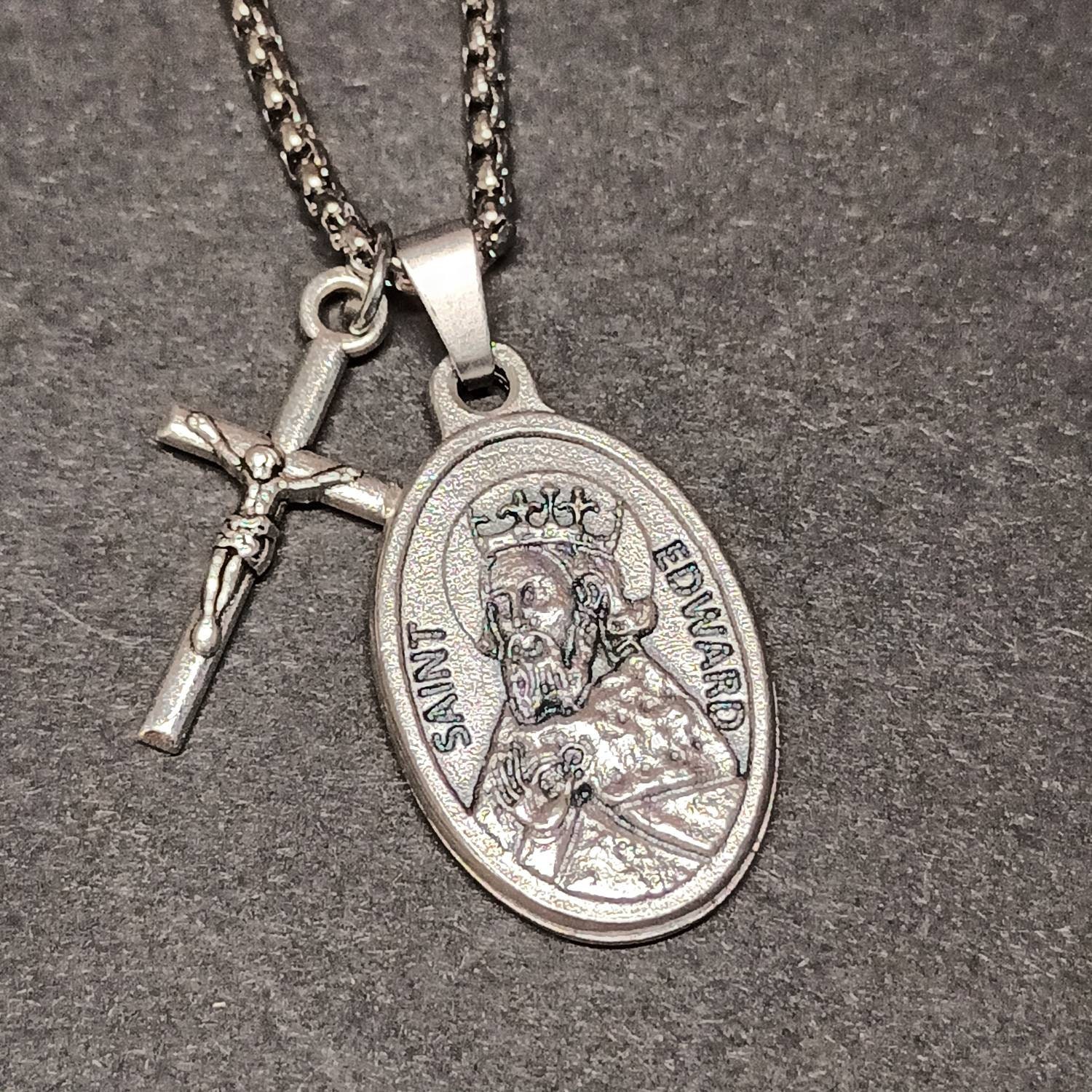 St Edward Necklace. Stainless Steel Box Chain With Silver Oxide Saint ...