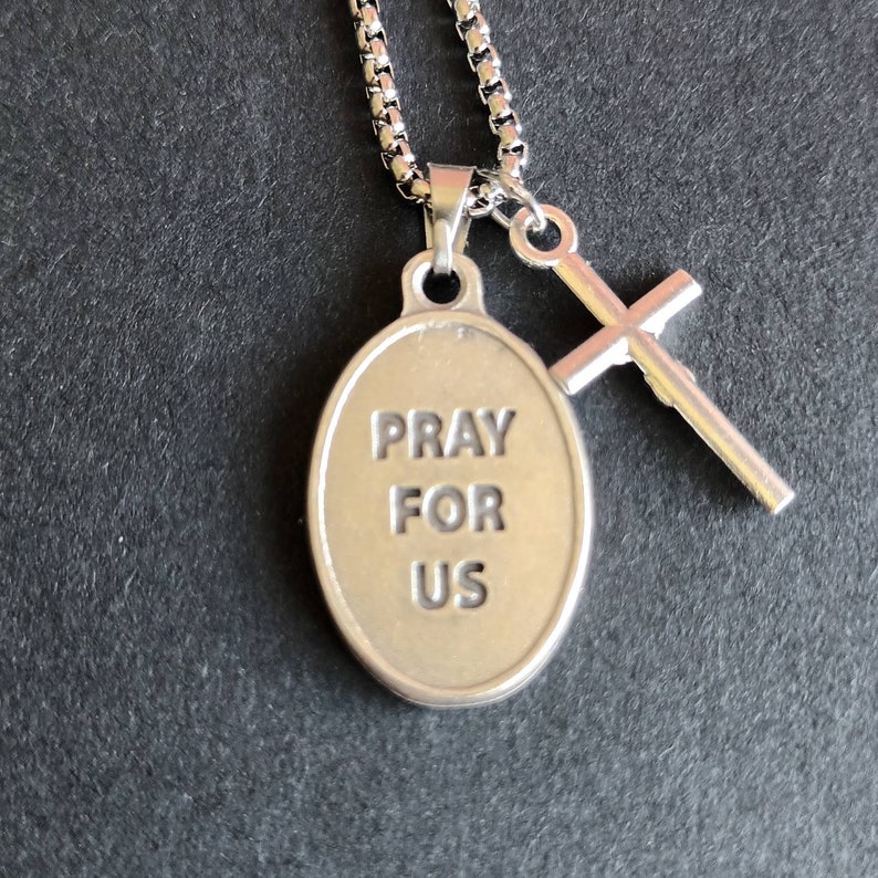 St Alice Necklace. Stainless Steel Box Chain With Saint Medal and ...