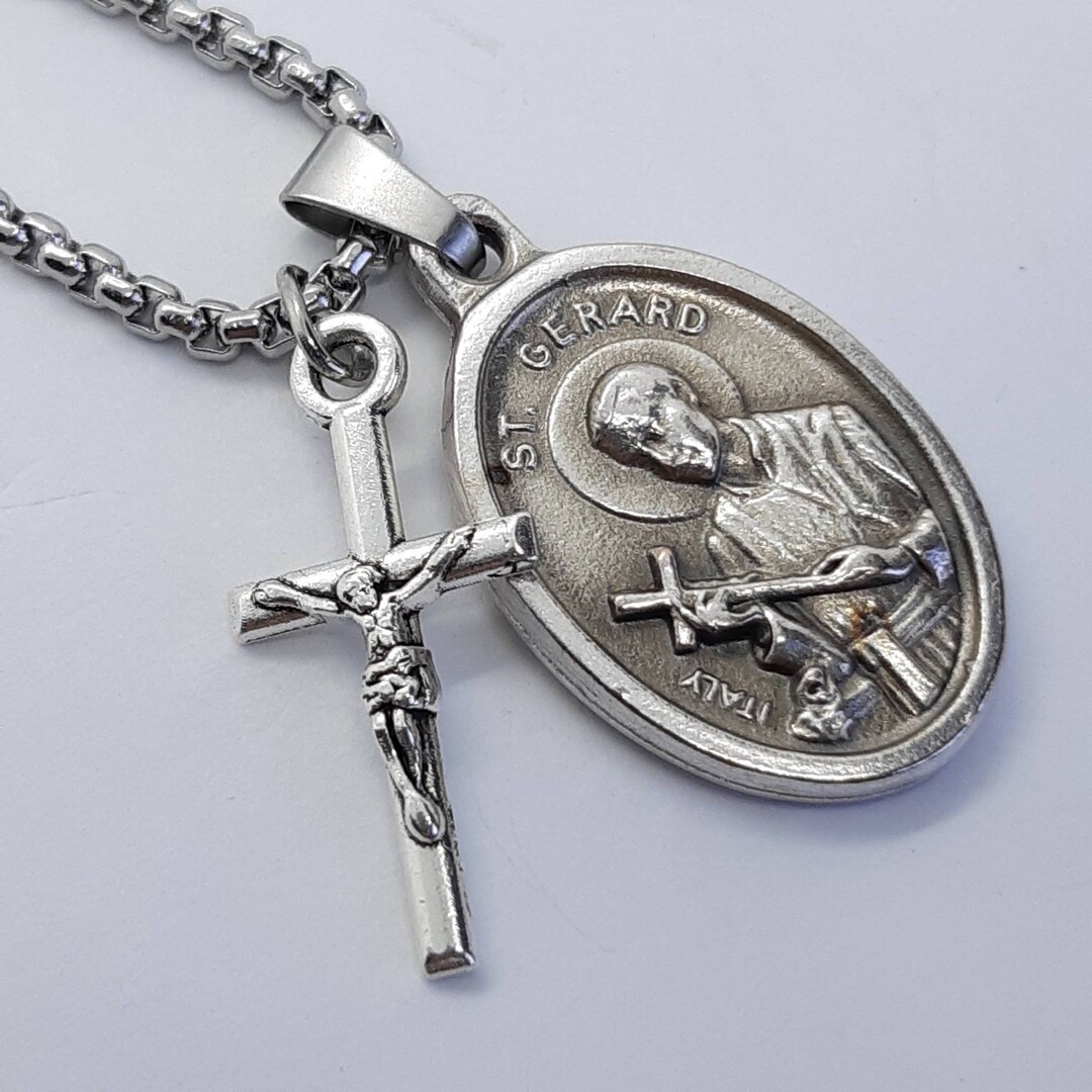 St Gerard Majella Necklace. Saint Medal and Crucifix on Stainless Steel ...