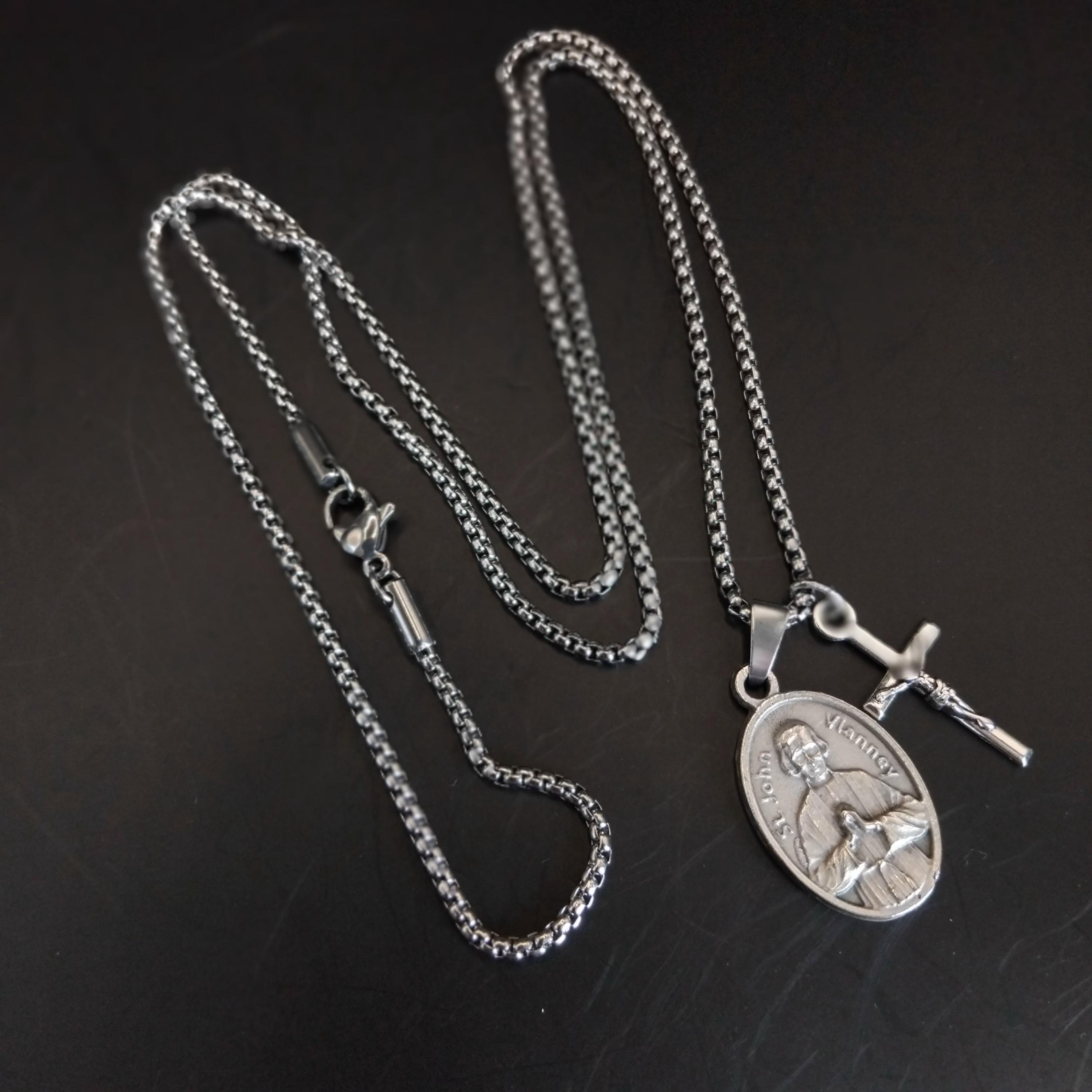 St John Vianney Necklace. Stainless Steel Box Chain With Saint Medal ...