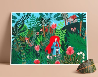 Imprimer - Dame dans le bain - Peinture gouache - Art botanique - peinture à l’aquarelle - art populaire - art - illustration - illustration de gouache
