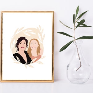 Retrato personalizado de mãe e filha, retrato de entes queridos, presente especial personalizado, retrato personalizado A4, retrato para mãe