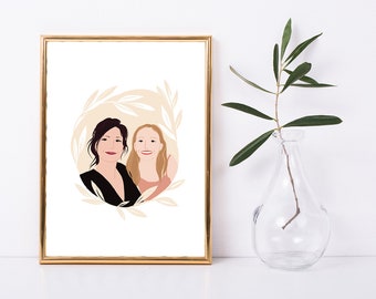 Portrait personnalisé de la mère et de la fille, portrait des proches, cadeau spécial personnalisé, portrait personnalisé A4, portrait pour la mère