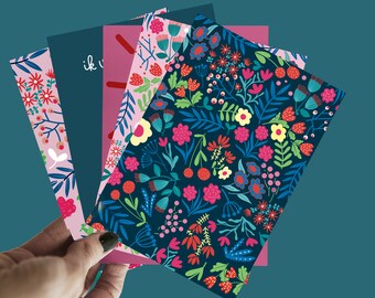 Ensemble de 5 cartes de vœux néerlandais, carte postale A6, amour, oublier-moi-pas, fleurs, aller mieux