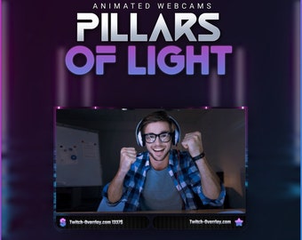 Pillars of Light Animated Webcam Bundle/Webcam Frames/Webcam Borders/Animated Overlays/Stream Package/Space Theme/Modern/Blue/Dark/Neon