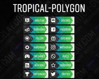 Tropical-Polygon Twitch Panels Green-Blue