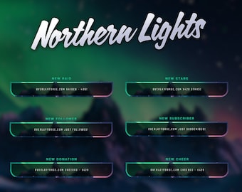 Northern Lights Animated Stream Alerts/Animated Alerts/Twitch Alerts/Stream Notification Pack/Cozy Theme/Aurora/Nature Theme/Green/Magical