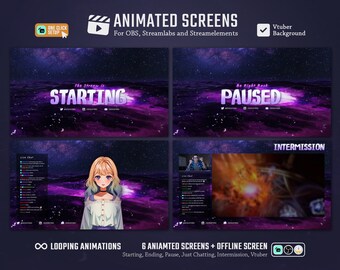 7x Sea of Stars Stream Screens/Animated Screens/Stream Package/Stream Overlay/Night/Stars/Ocean/Celestial/Waves/Purple/Cute/Ocean Theme