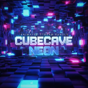 Cubecave Neon Stream Package | Neon Stream Overlay, Futuristic Stream Overlay, Animated Stream Overlay, Vibrant, Neon Blue and Pink