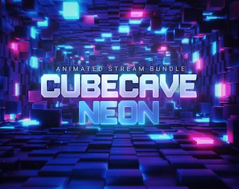 Cubecave Neon Stream Package | Neon Stream Overlay, Futuristic Stream Overlay, Animated Stream Overlay, Vibrant, Neon Blue and Pink