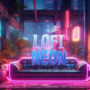 Lofi Neon Stream Bundle | Lofi Vibes, Neon Lights, Stream Overlay, Stream Screens, Chill, Animated Overlay, Stream Alerts, Pink and Blue