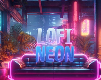 Lofi Neon Stream Bundle | Lofi Vibes, Neon Lights, Stream Overlay, Stream Screens, Chill, Animated Overlay, Stream Alerts, Pink and Blue
