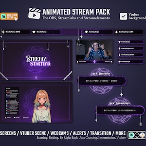 Purple Gothic Gloom Stream Pack / Gothic Theme/Dunkel/Stream Overlay/Übergang/Twitch Set/Animierte Overlays/StreamAlerts/Lila/Vtuber/Sauber