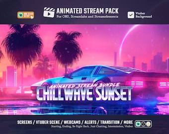 Chillwave Sunset Stream Package - Vaporwave/Synthwave/Retro/Pink/Purple/Blue/Rain/Cozy/80s /70s/Vtuber/Sunset/Colorful/Alerts/Screens