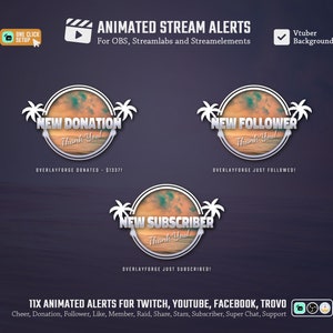 11x Ocean Sunset Stream Alerts/Animated Alerts/Twitch Alerts/Stream Notification Pack/Ocean Theme/Tropical/Waves/Lofi/Sea/Chill/Pastel/Cute