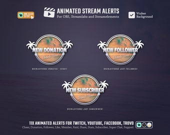 11x Ocean Sunset Stream Alerts/Animated Alerts/Twitch Alerts/Stream Notification Pack/Ocean Theme/Tropical/Waves/Lofi/Sea/Chill/Pastel/Cute