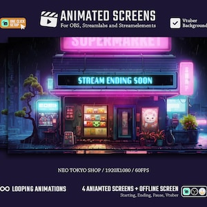 5x streamschermen/Cyberpunk-thema/begint binnenkort scherm/streampakket/Vtuber Stream-overlay/Vtuber-achtergrond/geanimeerd/Lofi/gezellig/kat/Japan