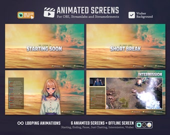 7x Ocean Sunset Stream Screens/Animated Screens/Stream Package/Stream Overlay/Sea/Tropical/Ocean/Pastel/Waves/Cute/Ocean Theme/Chill/Lofi