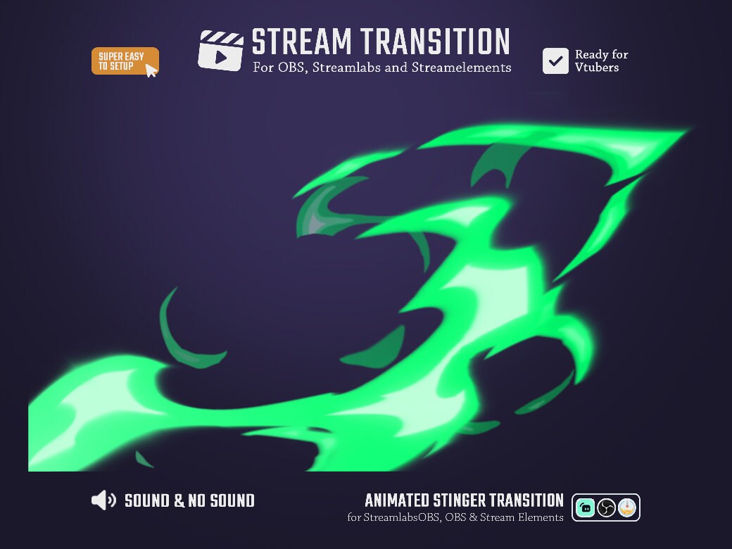 Stream Transition Sticker Fire and Flame Pastel Green Cartoon Transition / Vibrant Stream ...