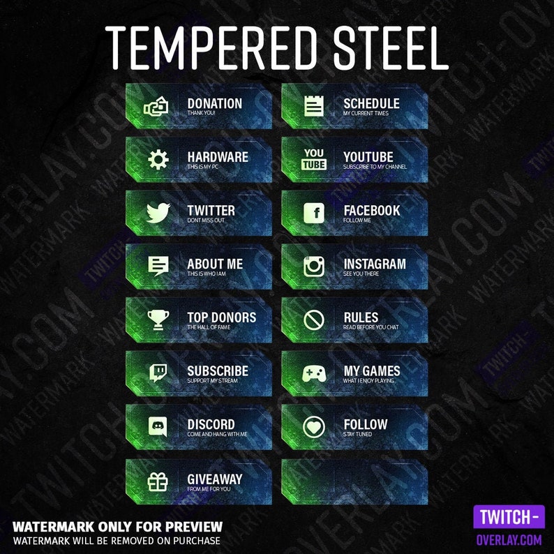 Twitch Panels Tempered Steel Green Stream Panels image 1