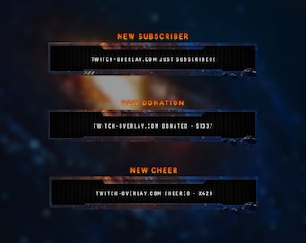 Deep Space Animated Stream Alerts/Animated Alerts/Twitch Alerts/Stream Notification Pack/Asteroids/Galaxy Theme/Space Theme/Blue/Orange