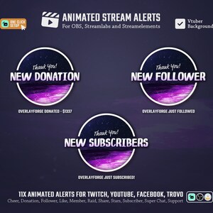 11x Sea of Stars Stream Alerts/Animated Alerts/Twitch Alerts/Stream Notification Pack/Ocean Theme/Night/Waves/Purple/Celestial/Stars/Cute