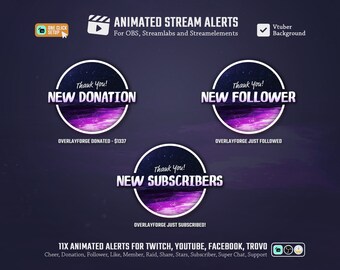 11x Sea of Stars Stream Alerts/Animated Alerts/Twitch Alerts/Stream Notification Pack/Ocean Theme/Night/Waves/Purple/Celestial/Stars/Cute