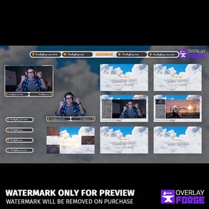 Cloudscape Stream-pakket | Cloud Stream Overlay, Geanimeerde Stream Overlay, Cloud Flythrough, Leuke Stream Overlay, Kawaii Stream Overlay afbeelding 2