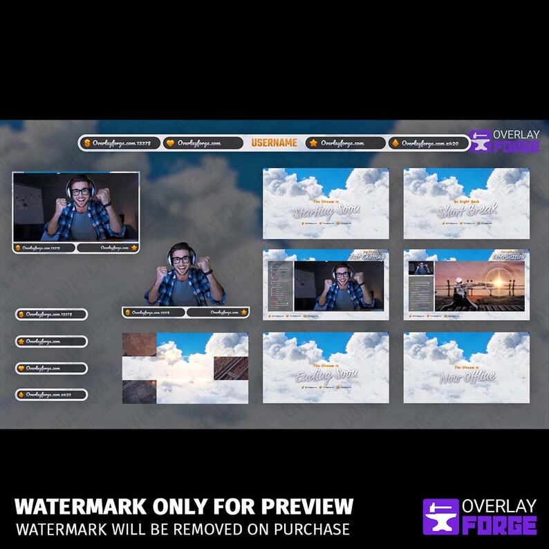 Cloudscape Stream-pakket | Cloud Stream Overlay, Geanimeerde Stream Overlay, Cloud Flythrough, Leuke Stream Overlay, Kawaii Stream Overlay afbeelding 2