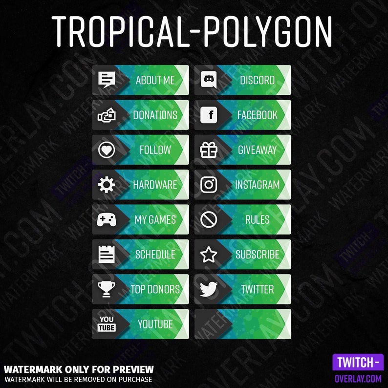 Tropical-Polygon Twitch Panels Green-Blue image 1