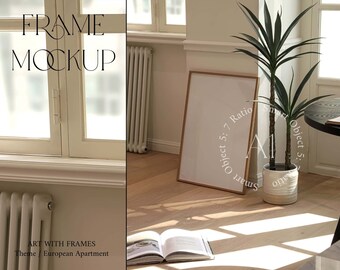 Vertical Frame Mockup Styled Interior Scandinavian Modern Wood A1 Apartment Printable Print Poster Mockup Nordic Minimalistic Natural Light