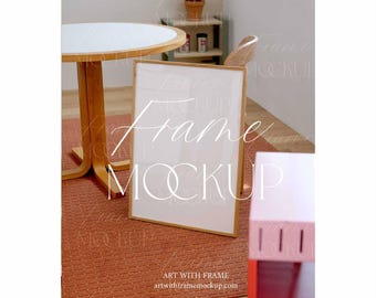 Real Poster Frame Mockup, Living Room, Scandinavian Interior Style, Vertical Art Print Display, DIN A Ratio, Photoshop, PSD, Photopea