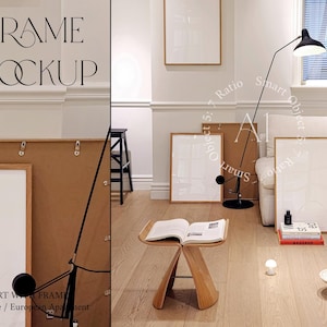 Interior Frame Mockup Real-Life Mockup Digital Download Scandinavian Modern Vertical Wood Frame mockup Apartment Printable Print Poster PSD