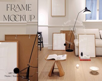 Interior Frame Mockup Real-Life Mockup Digital Download Scandinavian Modern Vertical Wood Frame mockup Apartment Printable Print Poster PSD