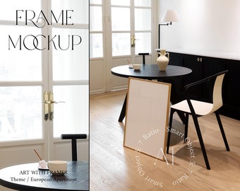 Interior Frame Mockup A1 Minimalistic Styled Mockup Scandinavian Modern Vertical Wood Frame mockup Apartment Print Poster PSD Photoshop