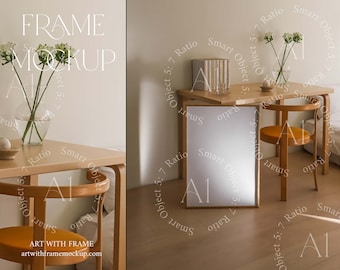 Frame Mockup Apartment Natural Light Scandinavian Nordic Interior Simple Vertical Wood Wooden Frame Print Poster Wall art Artwork Template