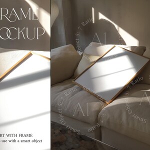 Esthétique Shadow Frame Mockup 5x7 Thin Wood Wall art Print Poster Bright Dark Moody Modern Japandi Mockup Natural Light Photoshop Templete