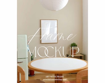 Real Interior Frame Mockup, Dining Room, Vertical Thin Wood, Photopea, DIN A Ratio, PSD Template, Printable Wall Art Display, Natural Light
