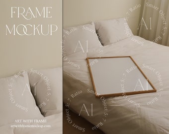 Frame Mockup PSD Bedroom Home Interior Print Poster A1 Wood Mockup Vertical A1 Minimalistic Minimal Template Nordic Scandi Simple Single