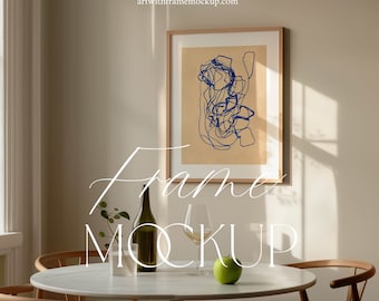 Esszimmer Mockup, Licht und Schatten, Format 3x4, Photopea, Minimal, dünner Holzrahmen Mockup, Home Interior, Photoshop Template, PSD, Artwork