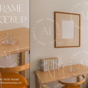 Wood Frame Mockup with Border 2x3 Ratio Print Poster Japandi Natural Light Vertical A1 PSD Minimalistic Simple Template Nordic Scandi Room