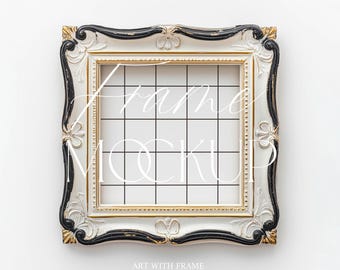 Vintage Ornate Frame Mockup – Baroque Style Empty Frame for Poster Display, Classic Black & Gold Art Frame Template for Artists